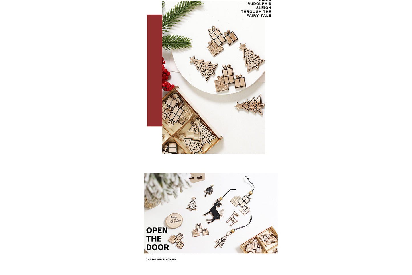 **Wooden Christmas Window and Wall Decal Set (Includes Ornaments)**