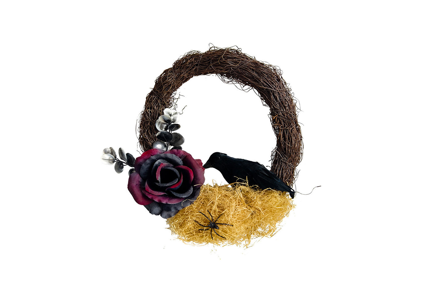 Halloween Dead Rose and Crow Wreath