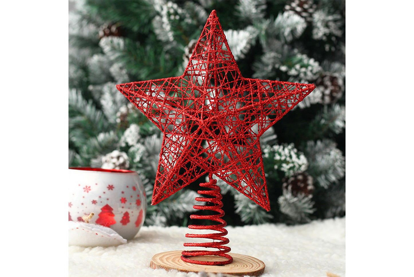 **Wrought Iron Glitter Hollow Treetop Star Ornament**