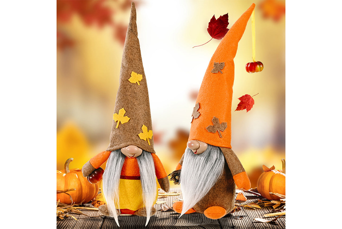 **Harvest Festival Faceless Doll | 42cm Maple Leaf Hat Fabric Ornament**