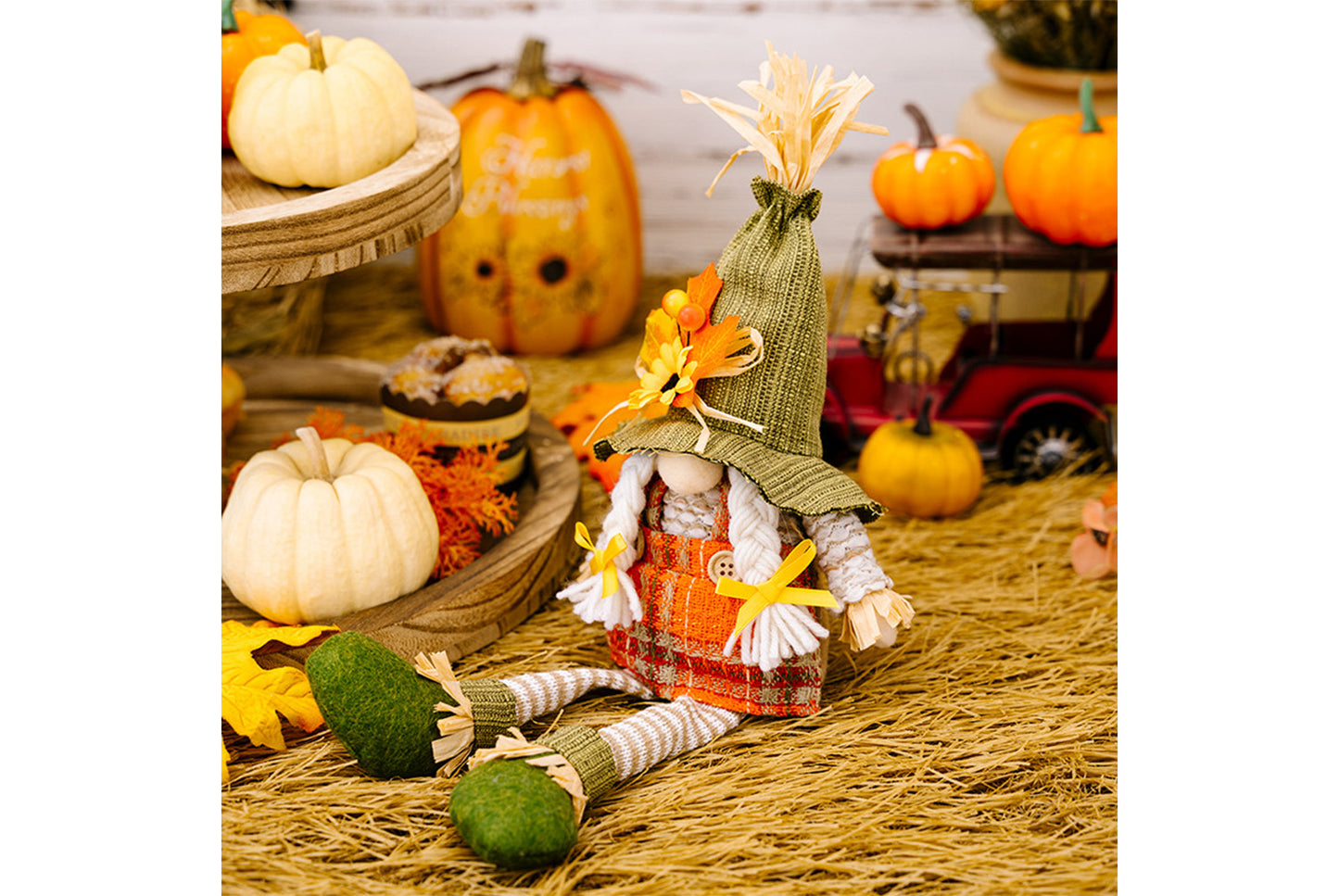 Thanksgiving Maple Leaf Straw Hat Rudolph Doll