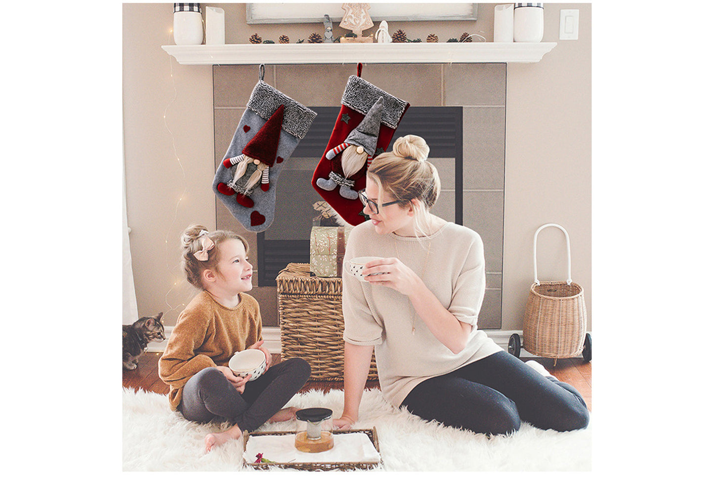 **Grey Frayed Edge Rudolph the Forest Old Man Christmas Stocking**