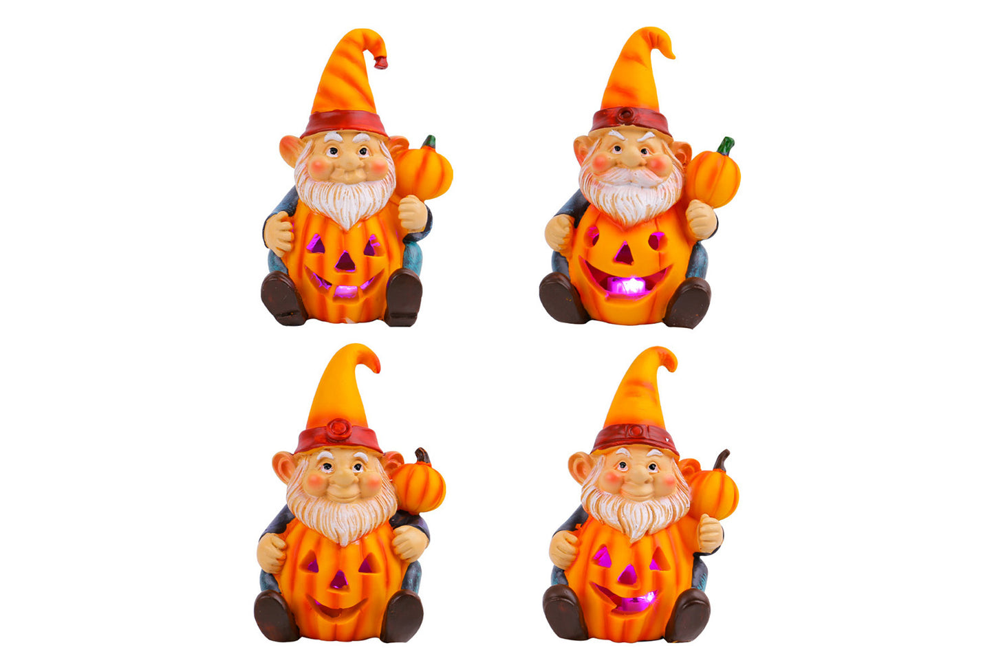 Halloween Pumpkin Old Man Gnome Light-Up Ornament