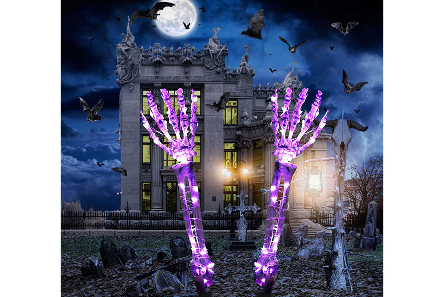 **Halloween LED Light-Up Skeleton Hand | Ground Plug Decorative Prop**