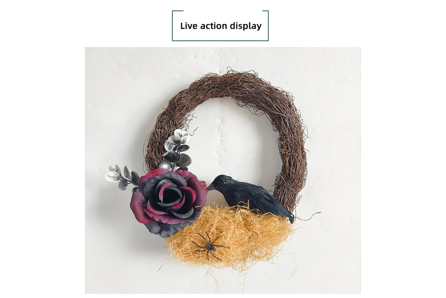 Halloween Dead Rose and Crow Wreath
