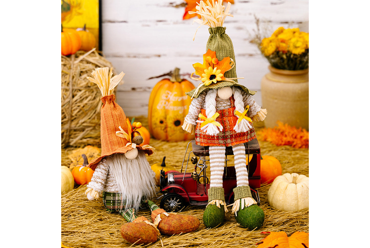 Thanksgiving Maple Leaf Straw Hat Rudolph Doll