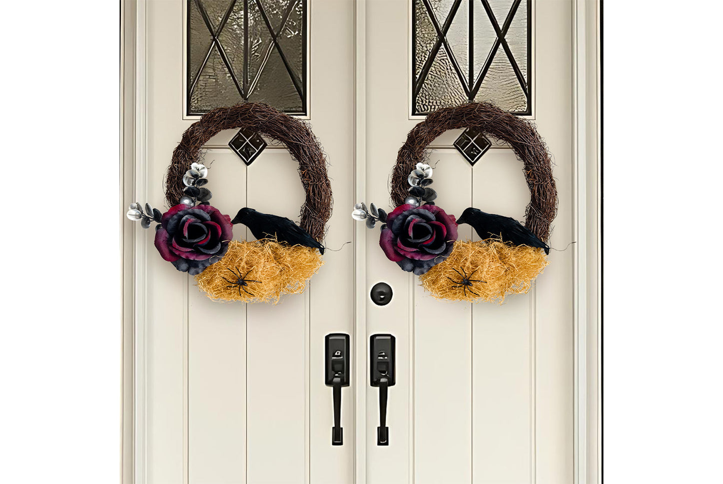 Halloween Dead Rose and Crow Wreath