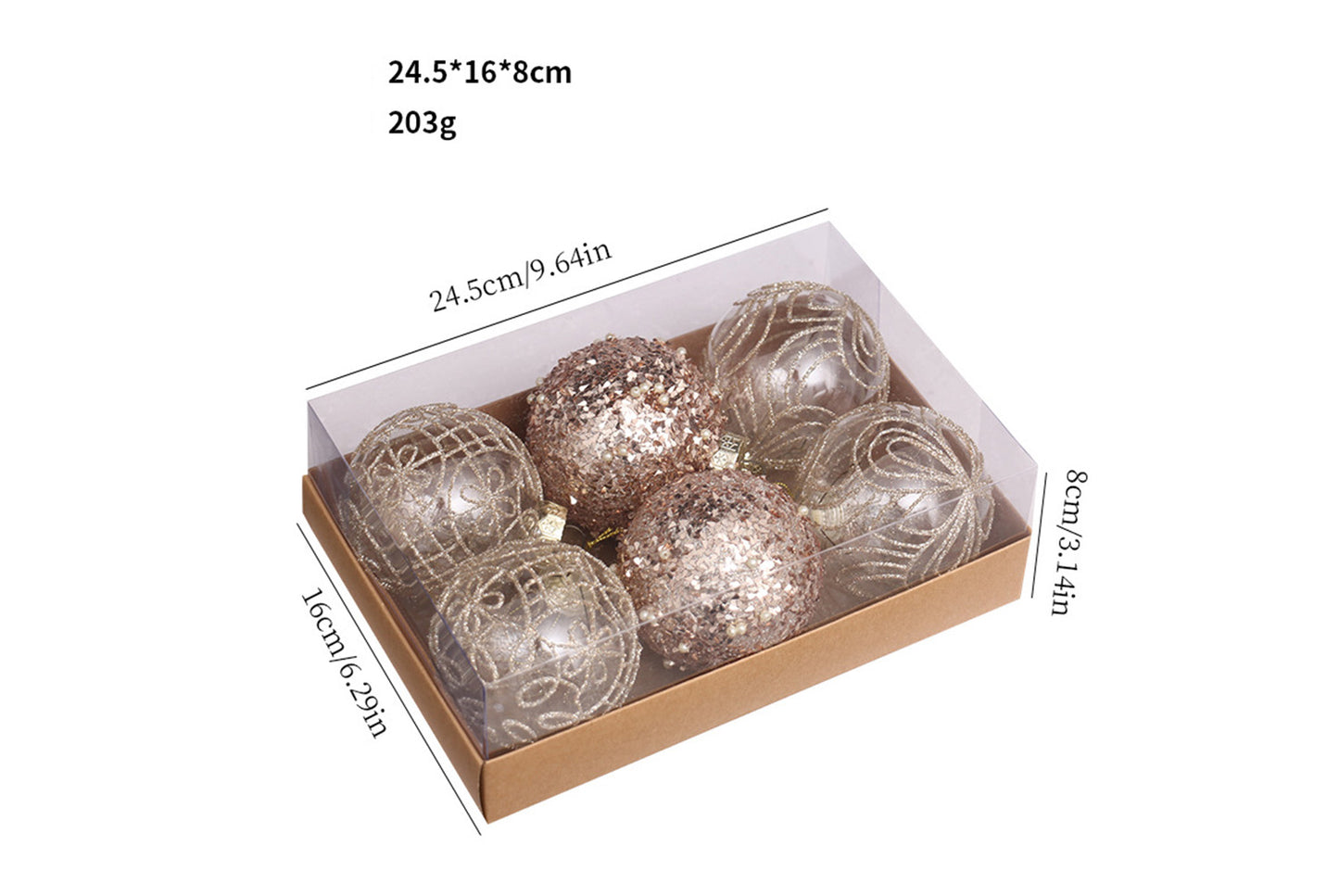 **8cm/6pcs Premium Transparent Painted Christmas Ball Gift Box**
