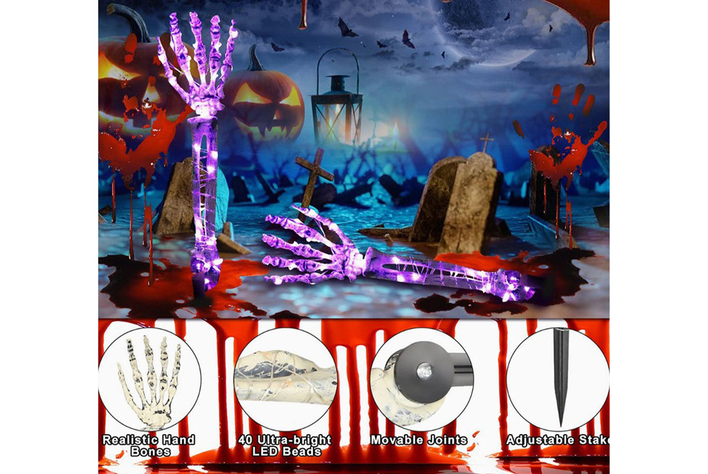 **Halloween LED Light-Up Skeleton Hand | Ground Plug Decorative Prop**