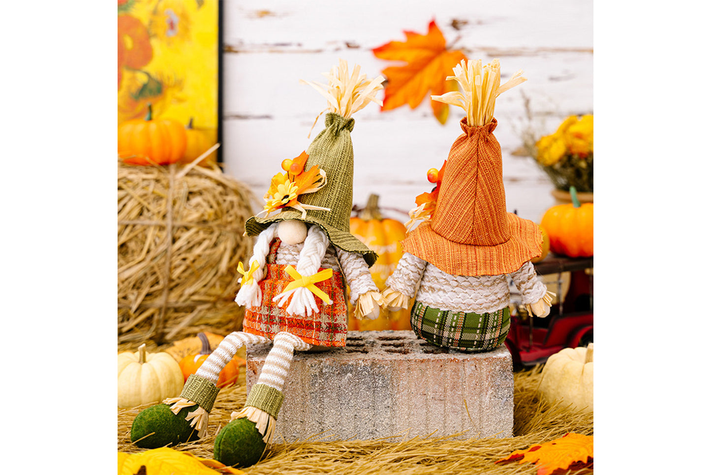 Thanksgiving Maple Leaf Straw Hat Rudolph Doll