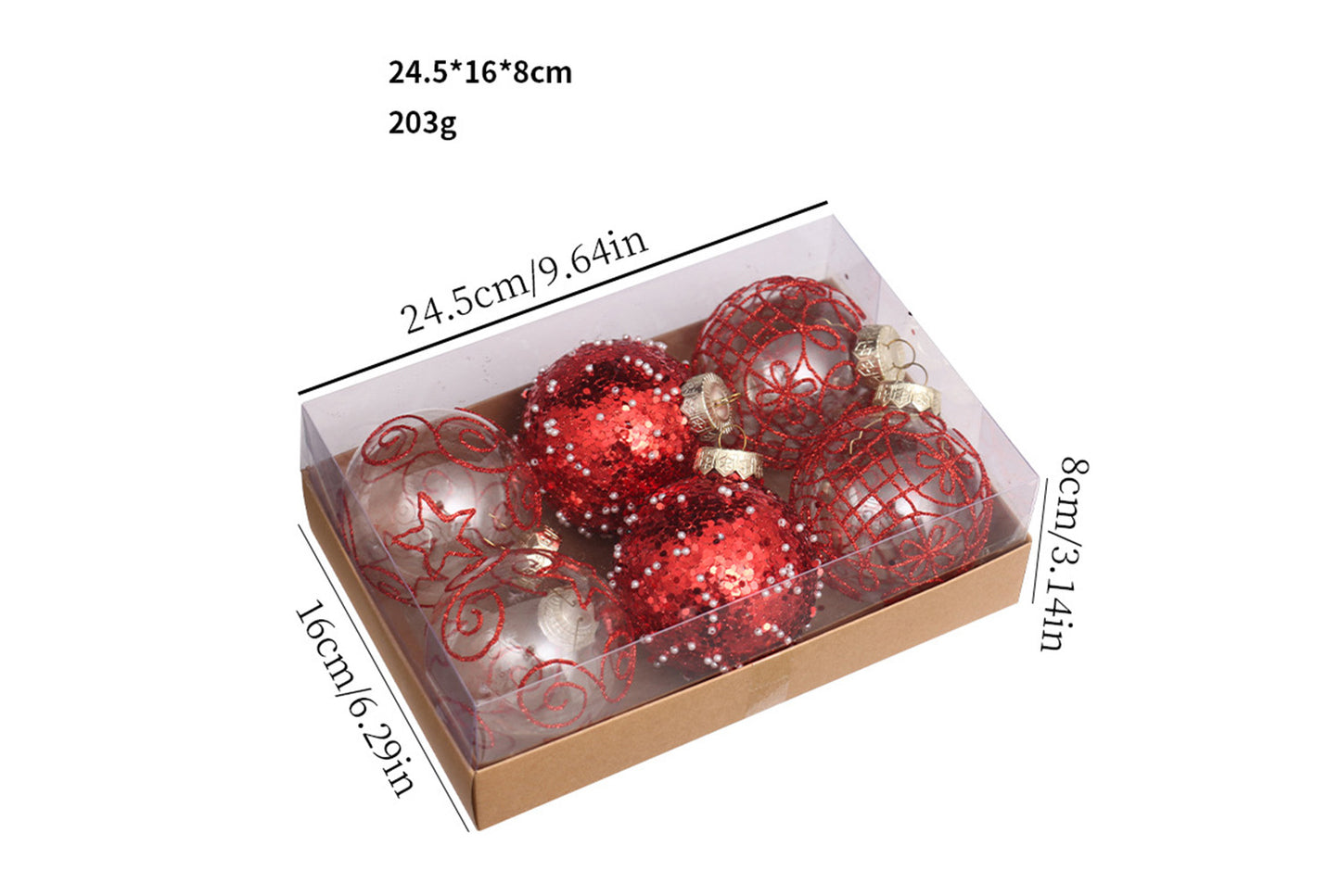 **8cm/6pcs Premium Transparent Painted Christmas Ball Gift Box**