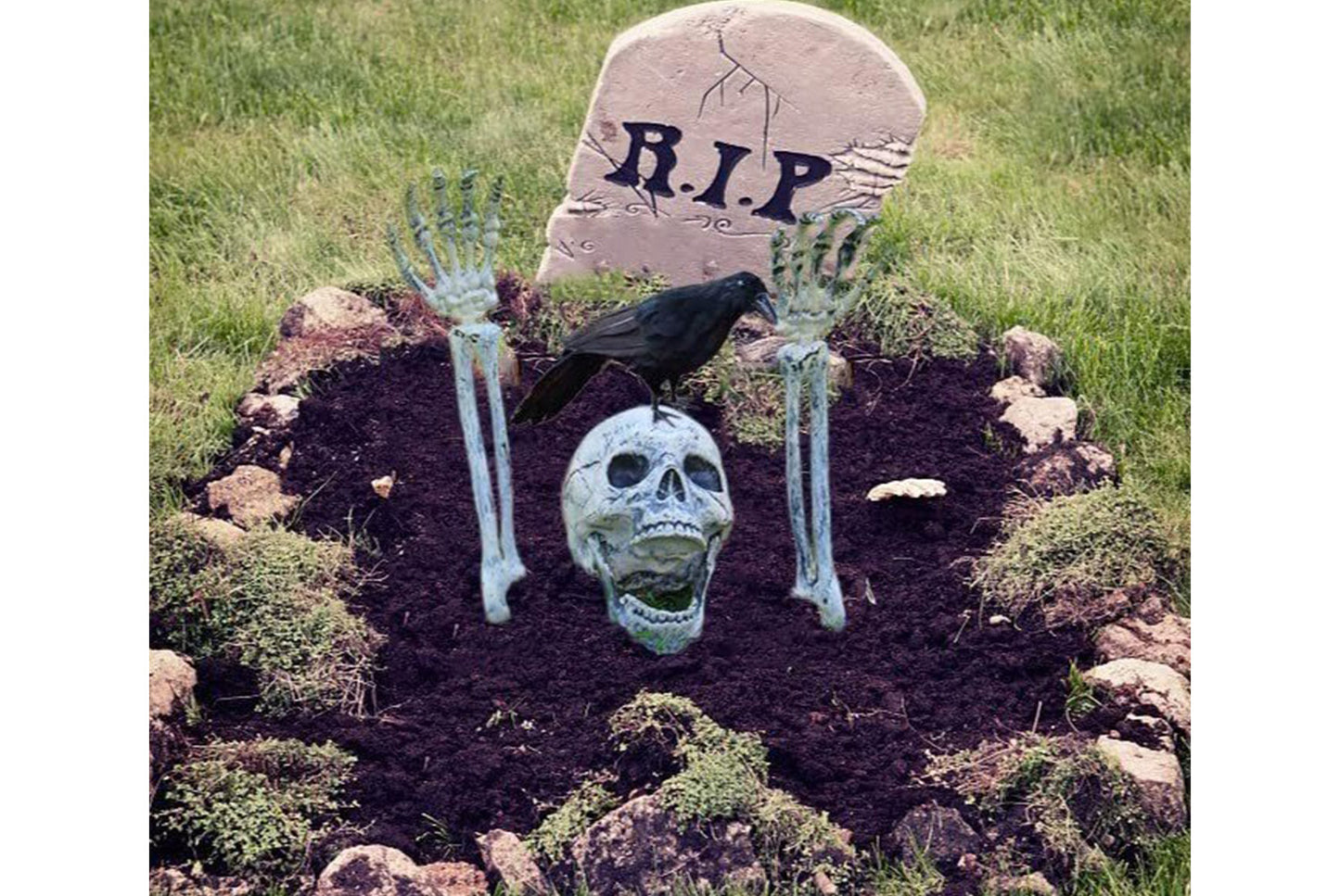 **Halloween LED Light-Up Skeleton Hand | Ground Plug Decorative Prop**