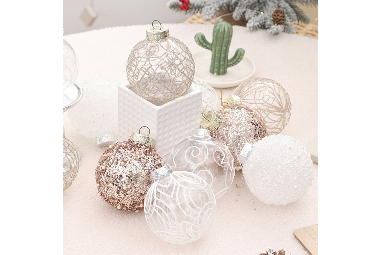 **8cm/6pcs Premium Transparent Painted Christmas Ball Gift Box**