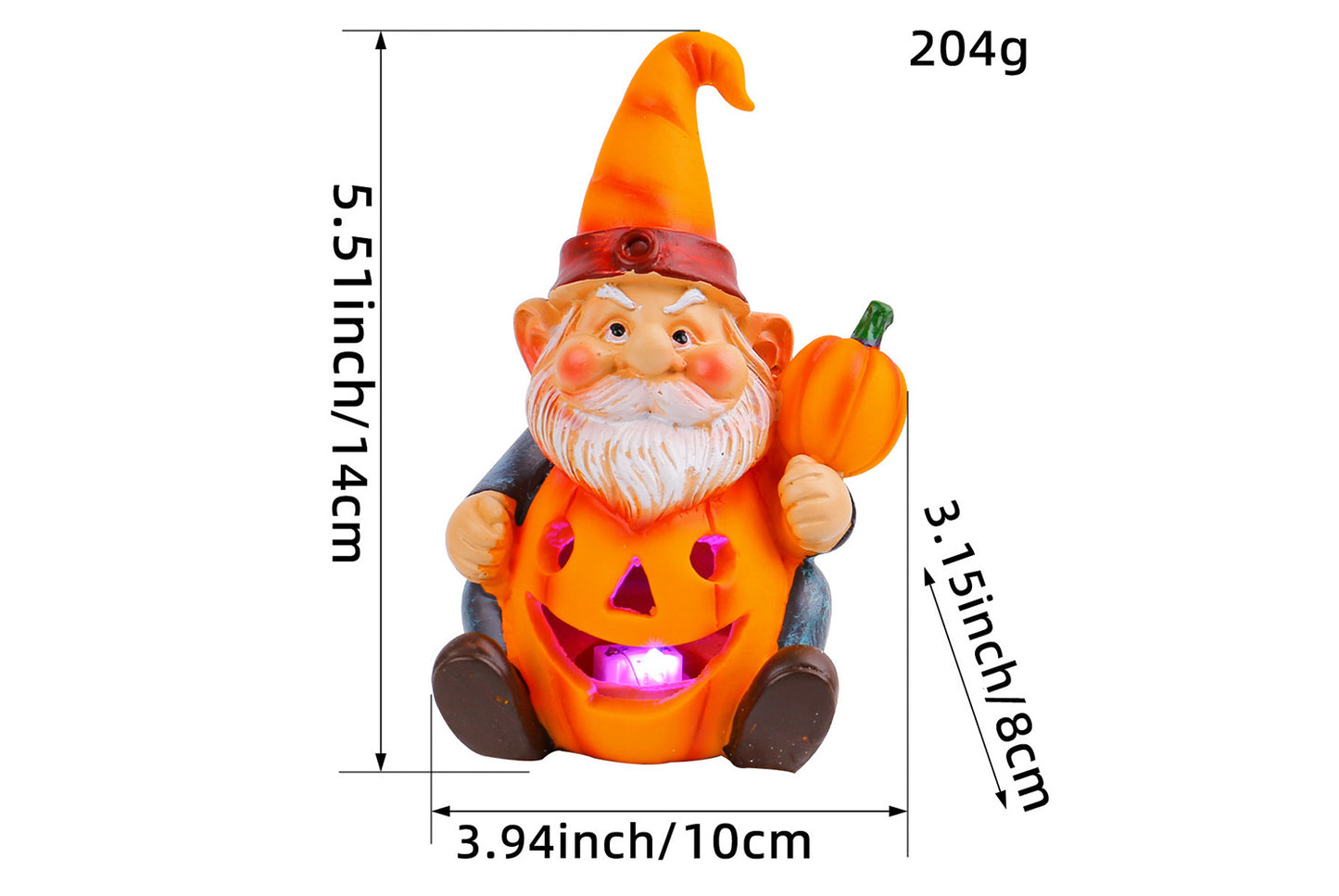 Halloween Pumpkin Old Man Gnome Light-Up Ornament