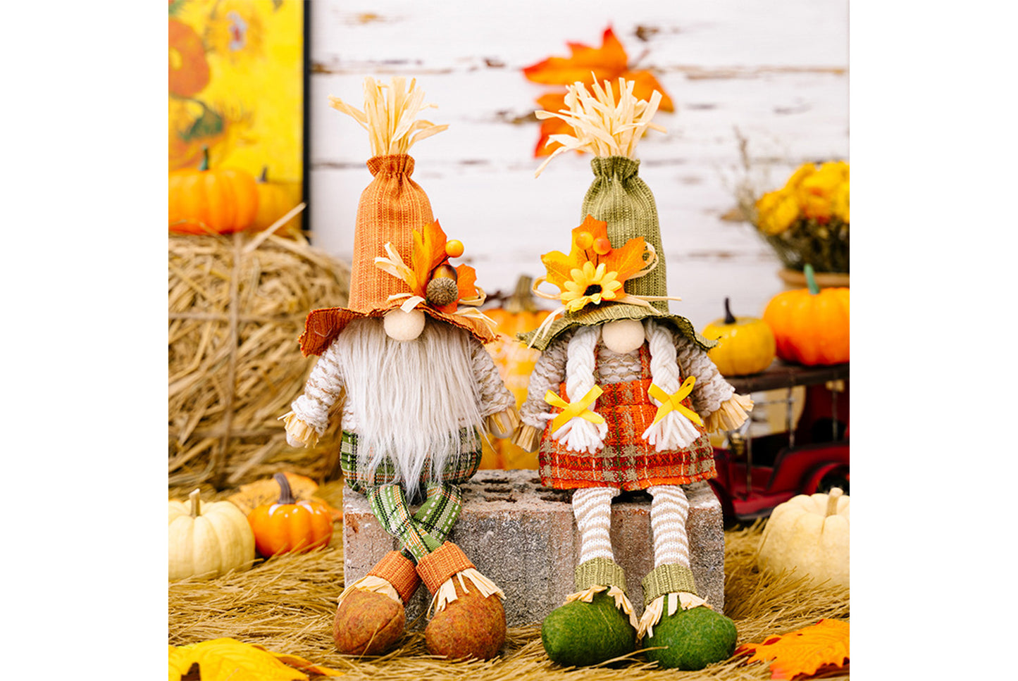 Thanksgiving Maple Leaf Straw Hat Rudolph Doll