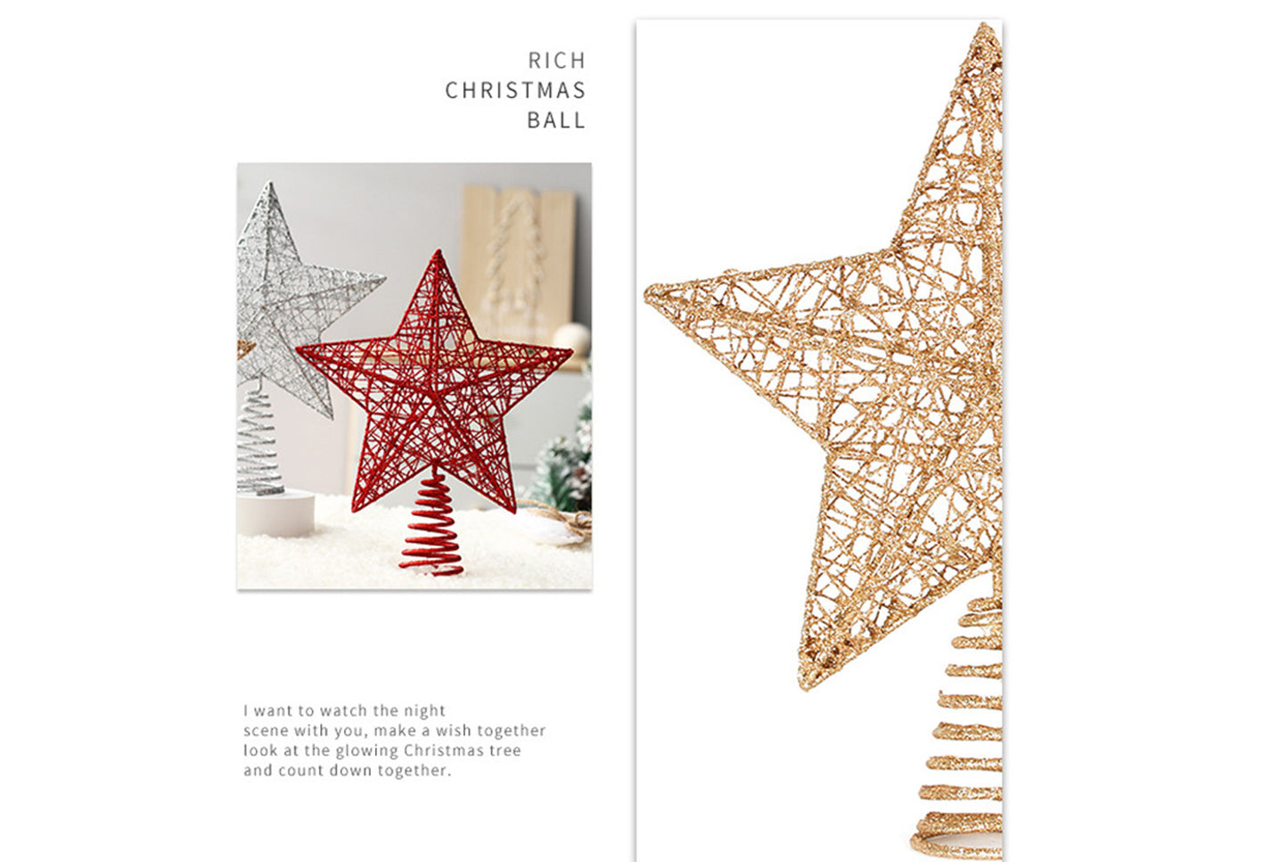 **Wrought Iron Glitter Hollow Treetop Star Ornament**