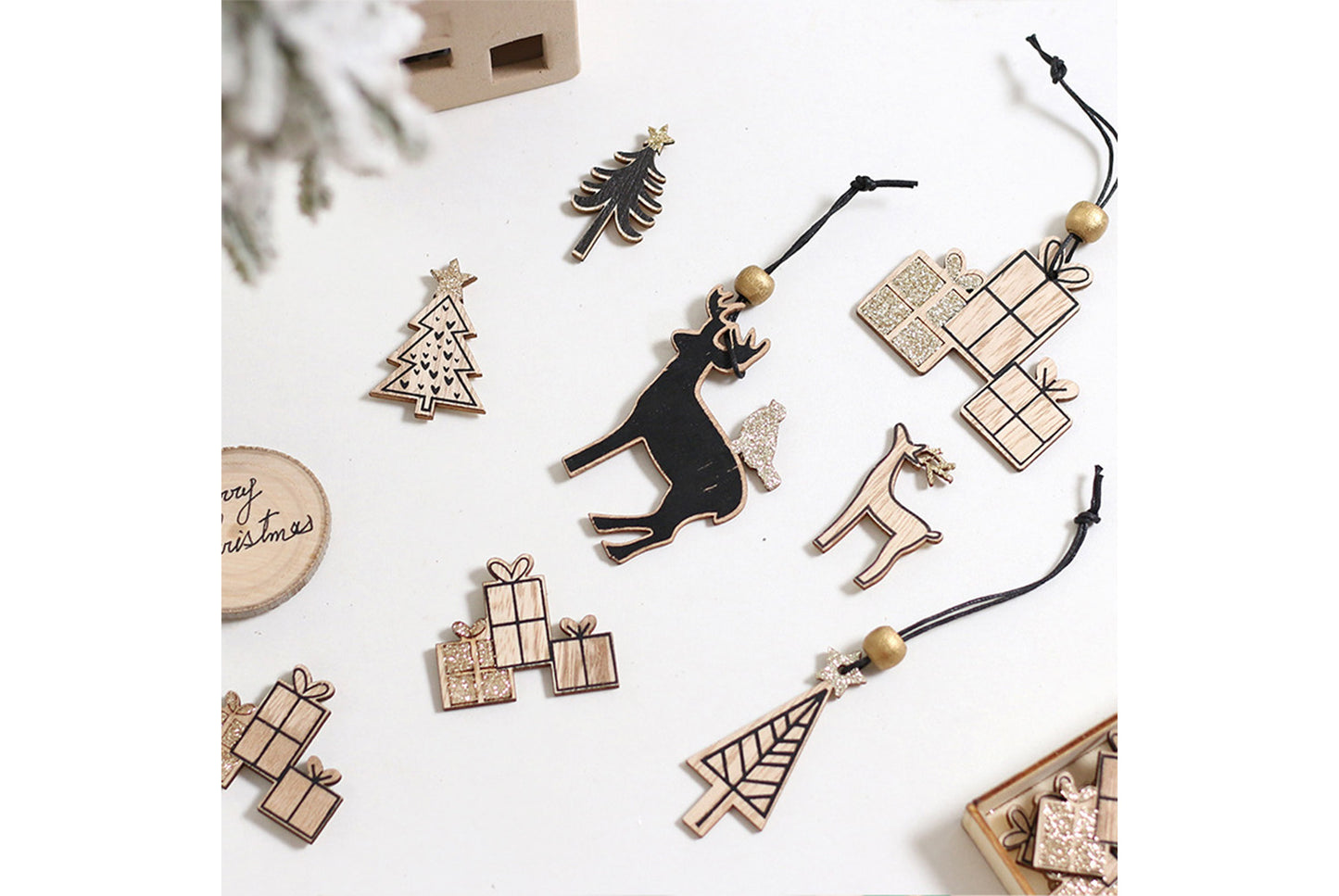 **Wooden Christmas Window and Wall Decal Set (Includes Ornaments)**
