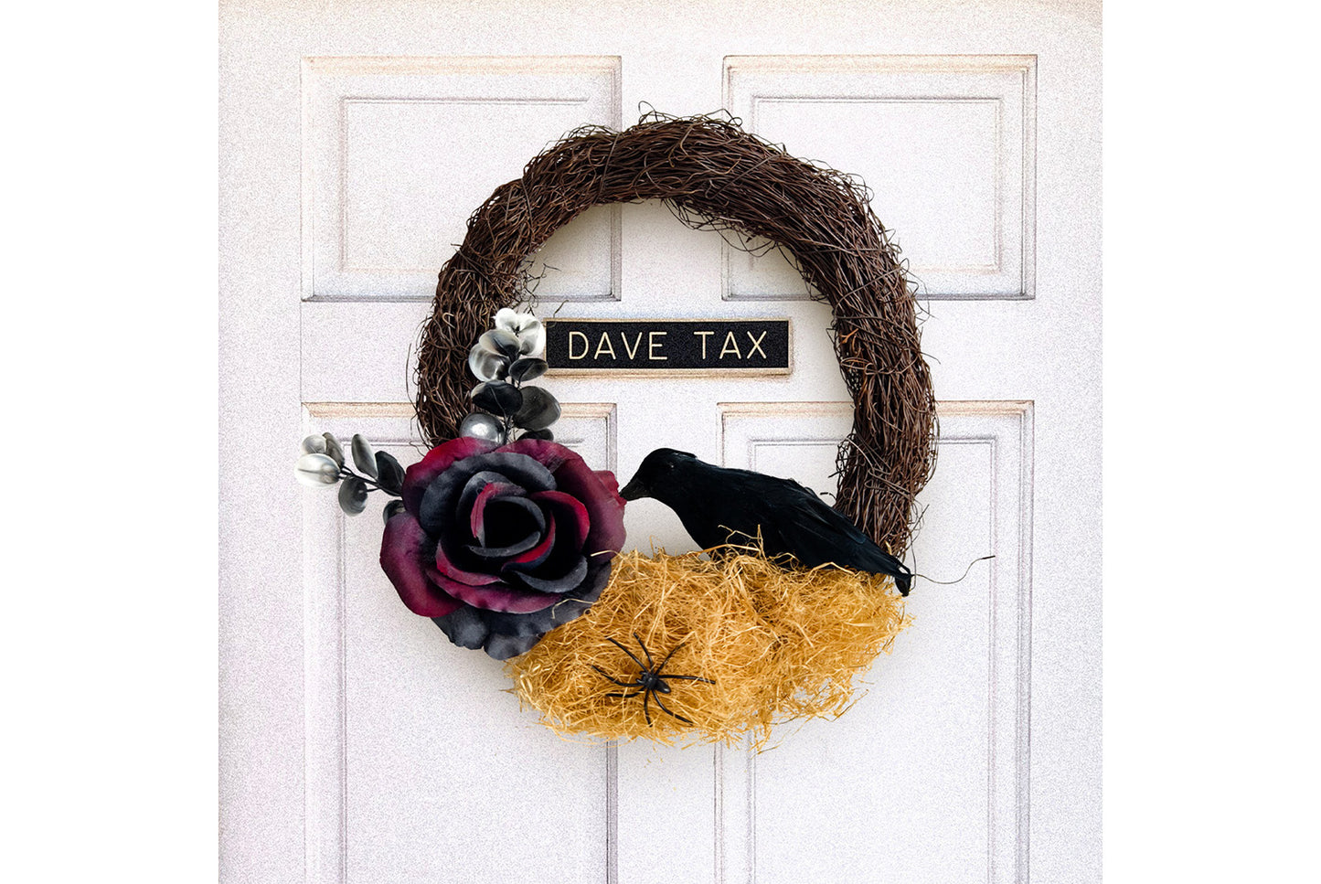 Halloween Dead Rose and Crow Wreath