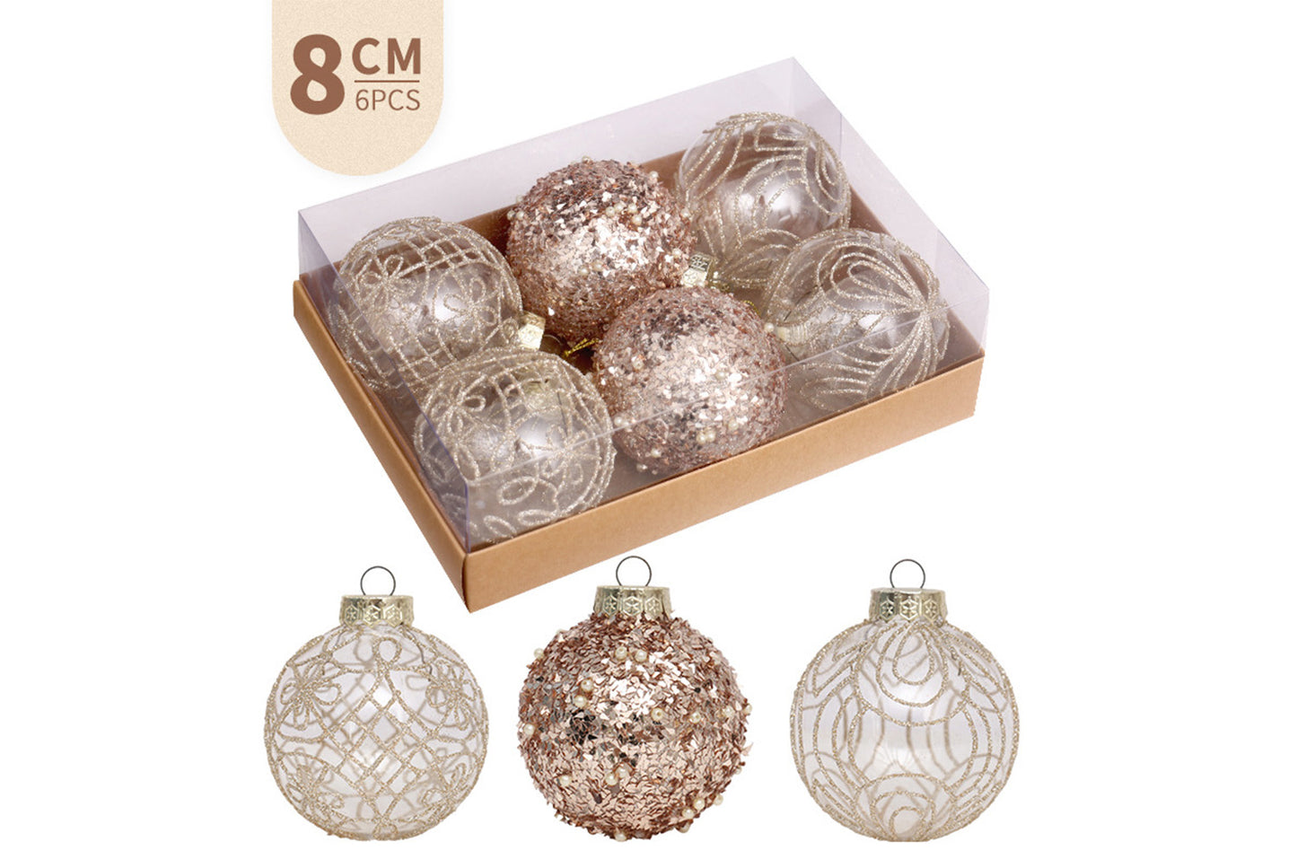 **8cm/6pcs Premium Transparent Painted Christmas Ball Gift Box**