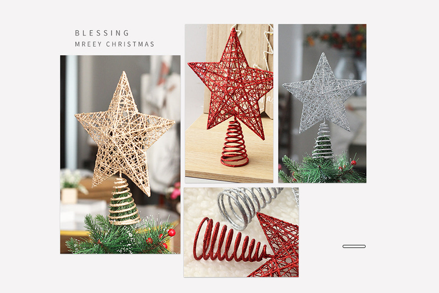 **Wrought Iron Glitter Hollow Treetop Star Ornament**