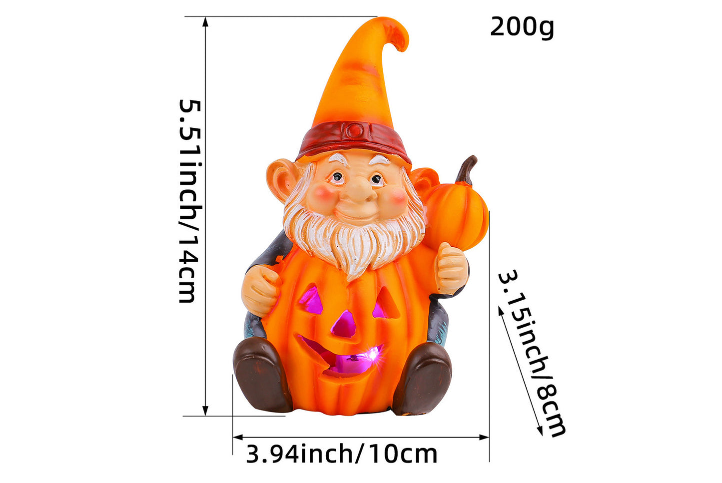 Halloween Pumpkin Old Man Gnome Light-Up Ornament