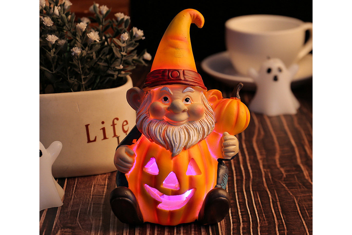 Halloween Pumpkin Old Man Gnome Light-Up Ornament