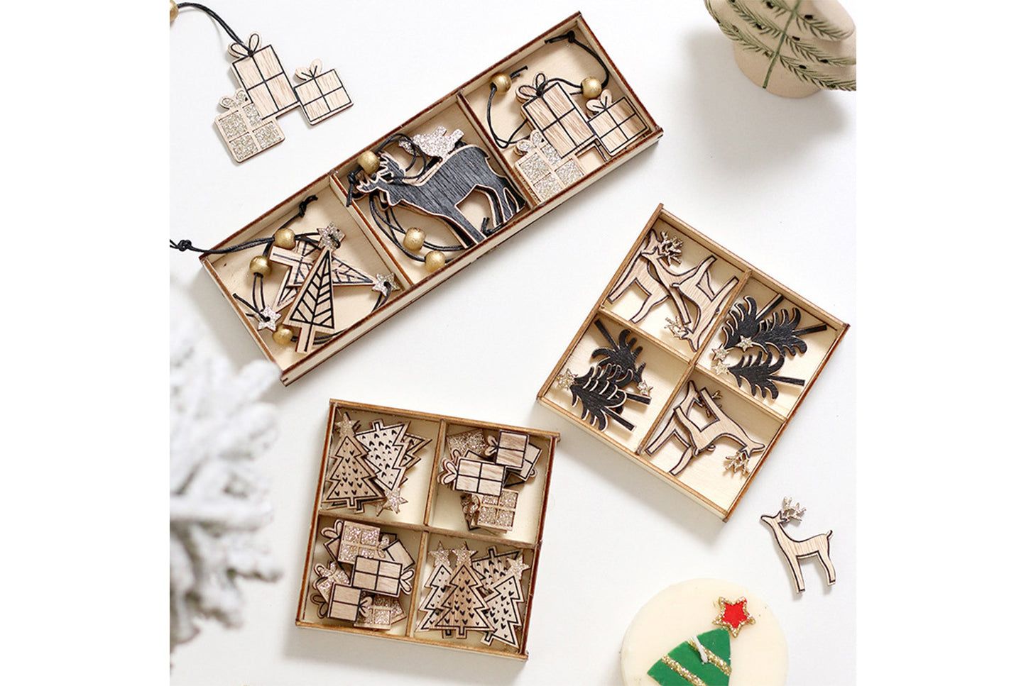 **Wooden Christmas Window and Wall Decal Set (Includes Ornaments)**