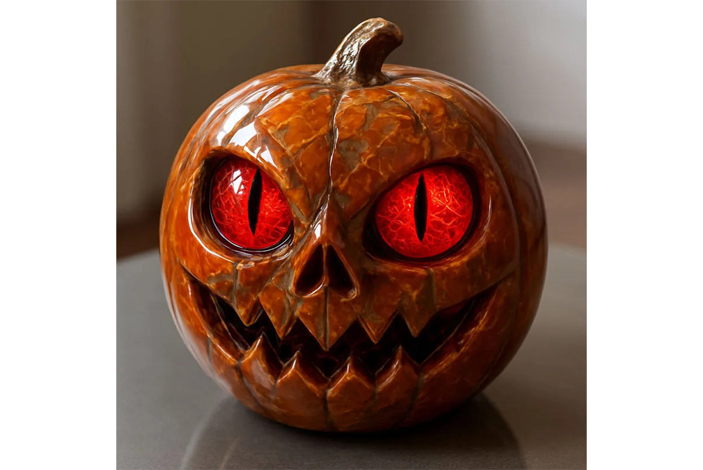 **Handmade Red-Eyed Pumpkin Figurine**