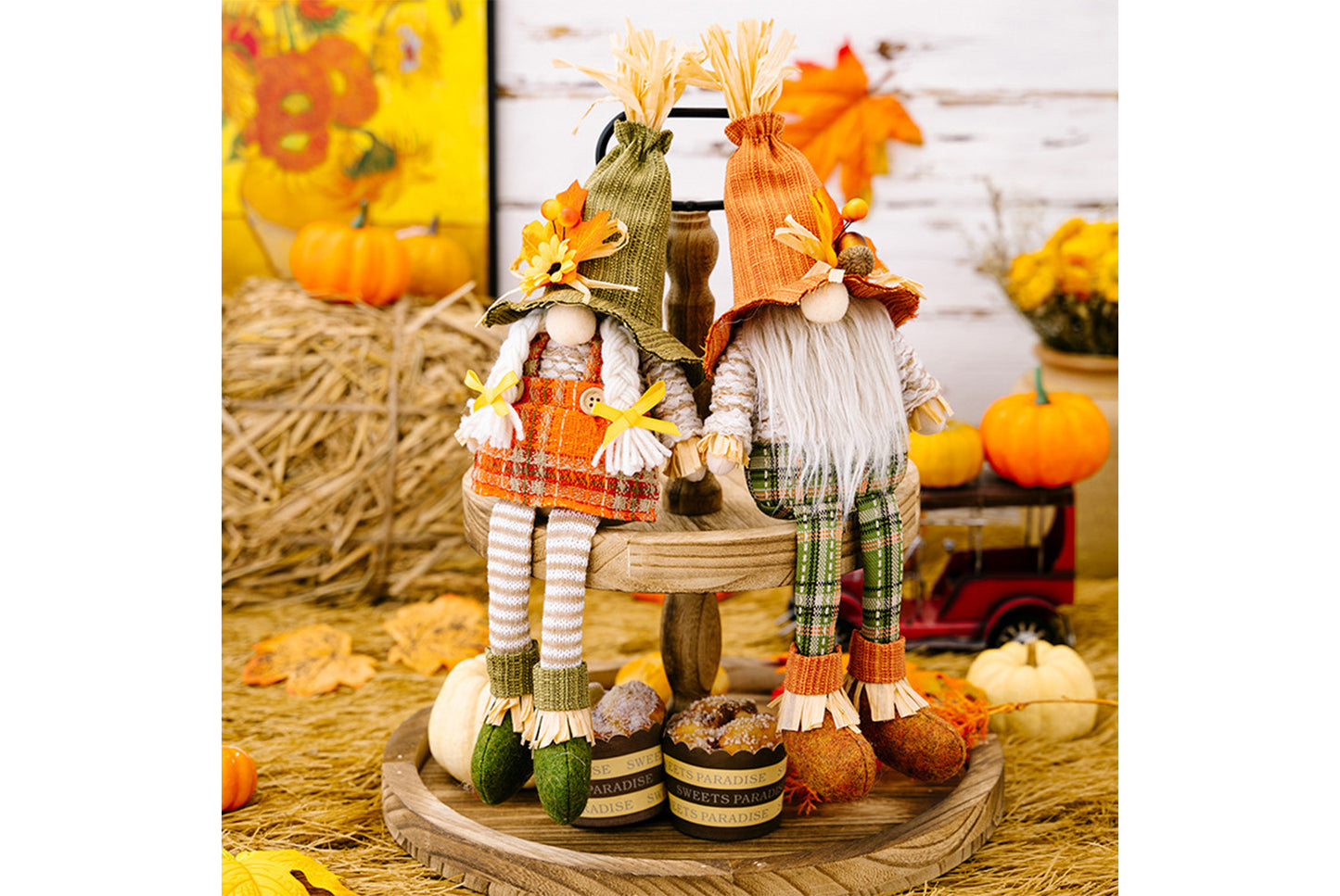 Thanksgiving Maple Leaf Straw Hat Rudolph Doll