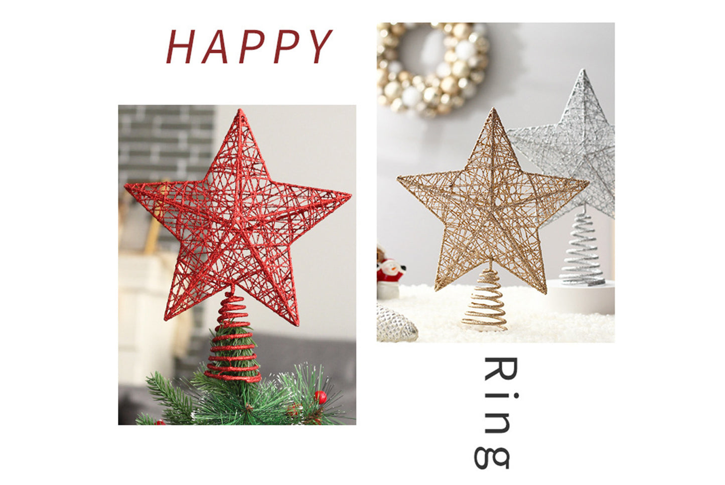 **Wrought Iron Glitter Hollow Treetop Star Ornament**