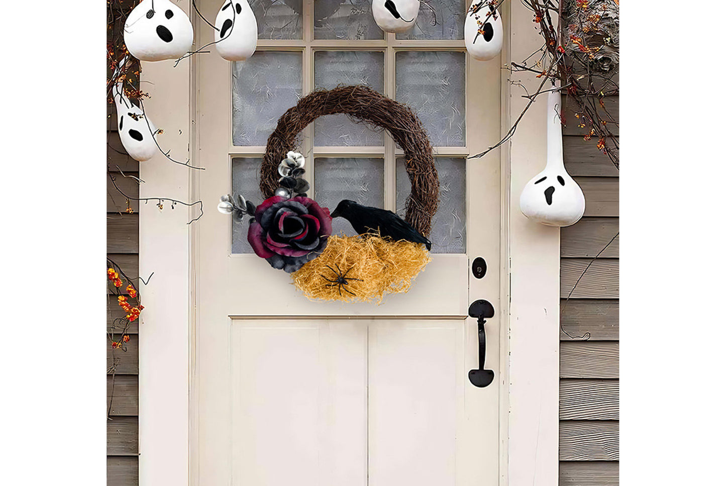 Halloween Dead Rose and Crow Wreath