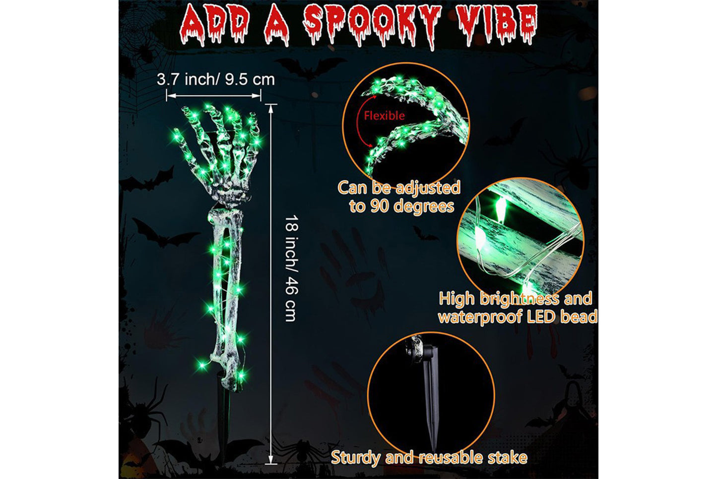 **Halloween LED Light-Up Skeleton Hand | Ground Plug Decorative Prop**