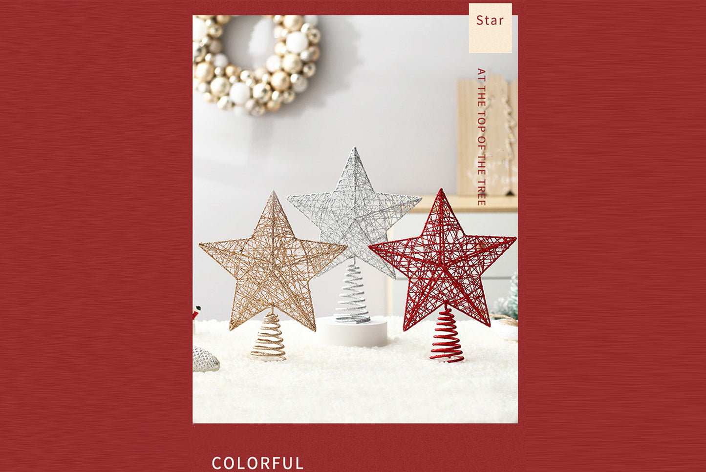 **Wrought Iron Glitter Hollow Treetop Star Ornament**