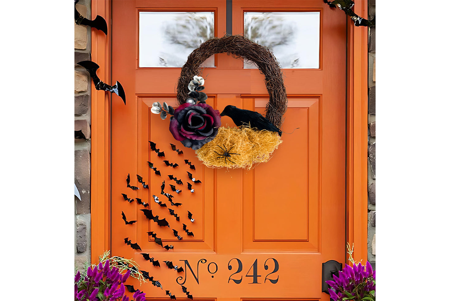 Halloween Dead Rose and Crow Wreath