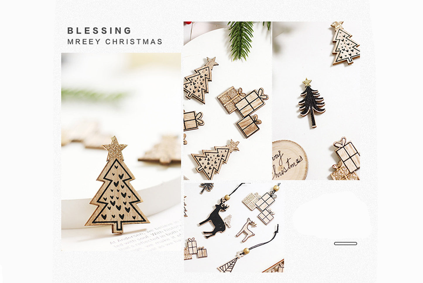 **Wooden Christmas Window and Wall Decal Set (Includes Ornaments)**