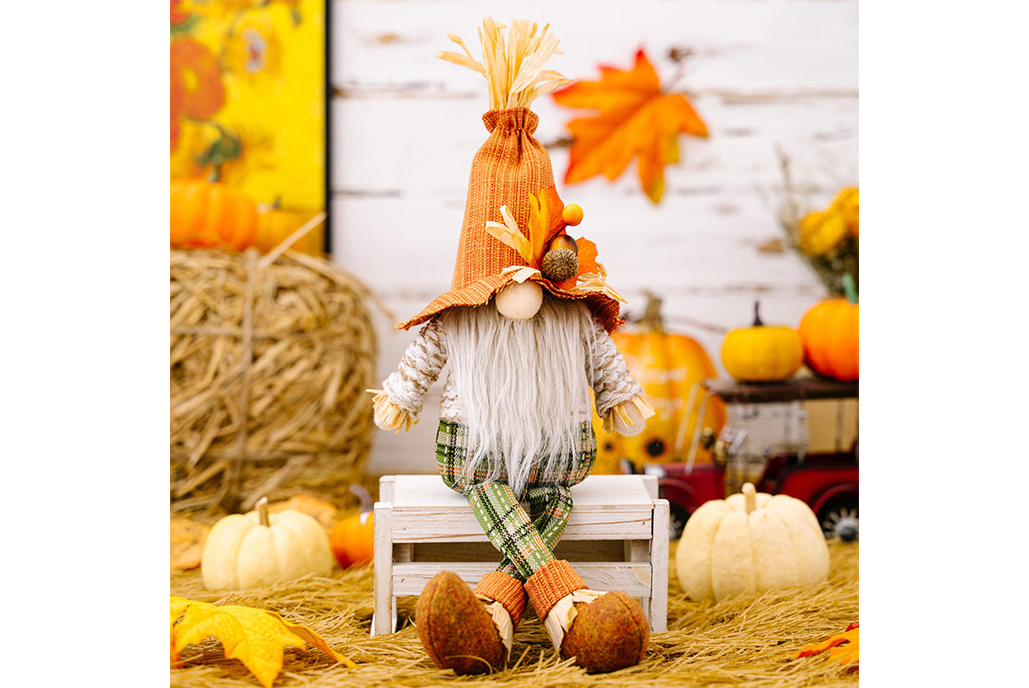 Thanksgiving Maple Leaf Straw Hat Rudolph Doll
