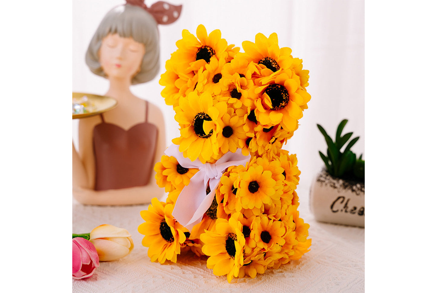 Sunflower Bear Plush | Sunflower Gnome Decorative Figurine