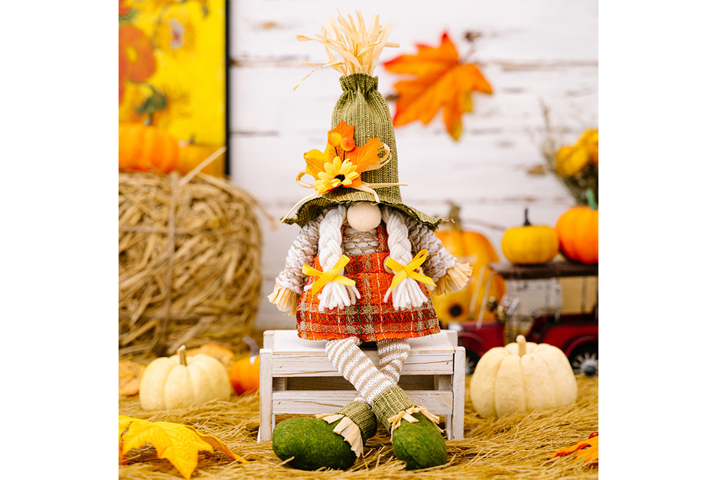 Thanksgiving Maple Leaf Straw Hat Rudolph Doll