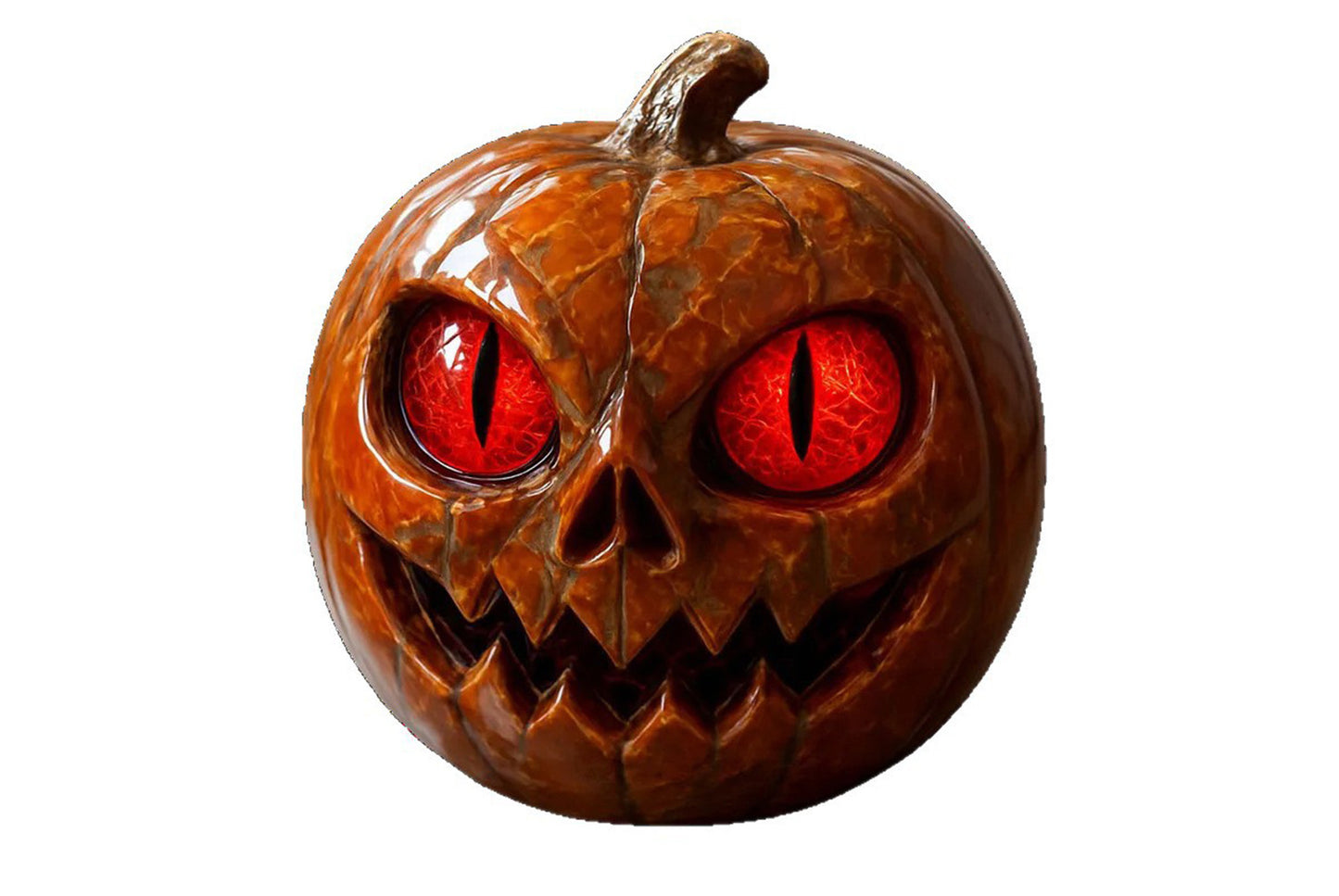 **Handmade Red-Eyed Pumpkin Figurine**