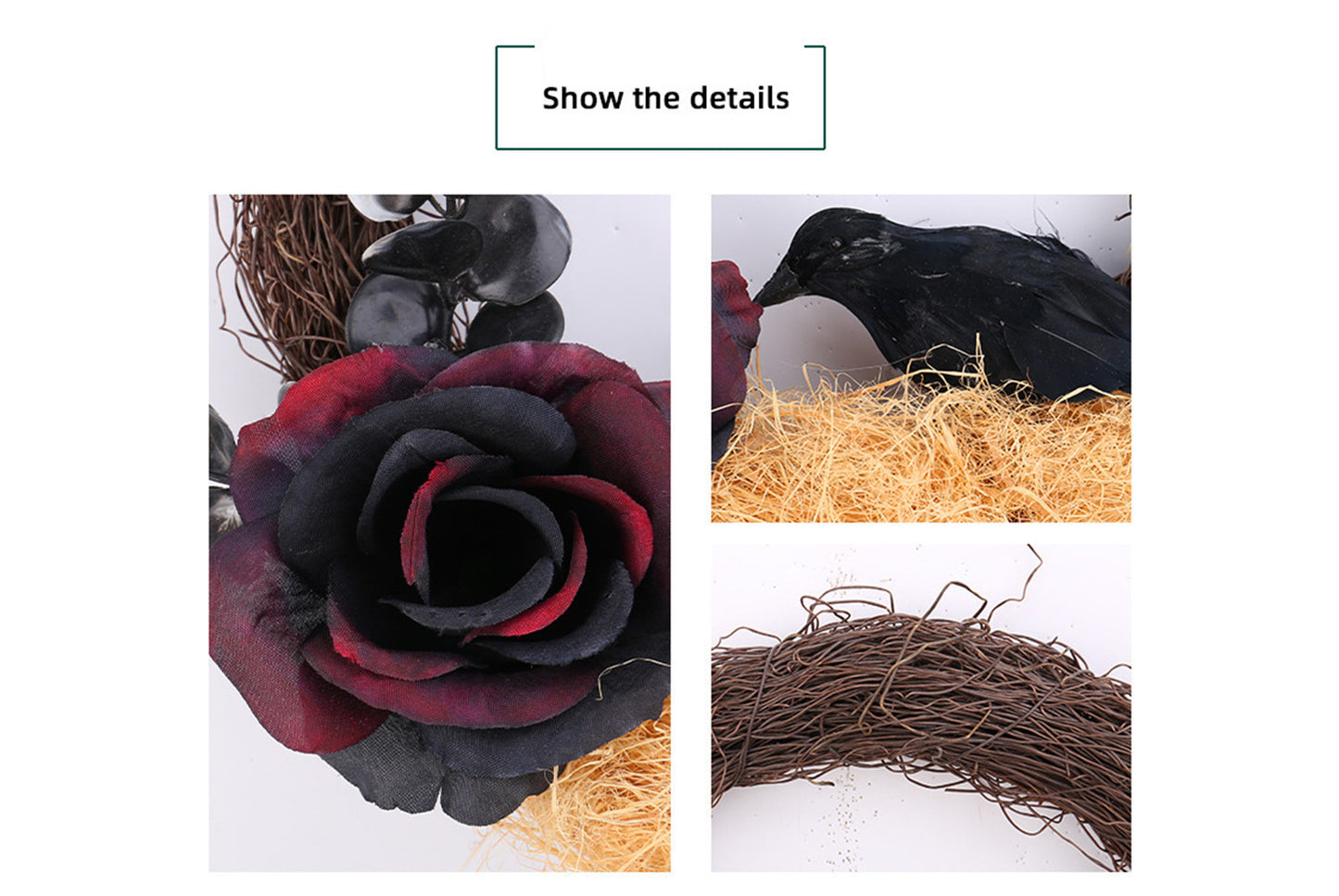 Halloween Dead Rose and Crow Wreath