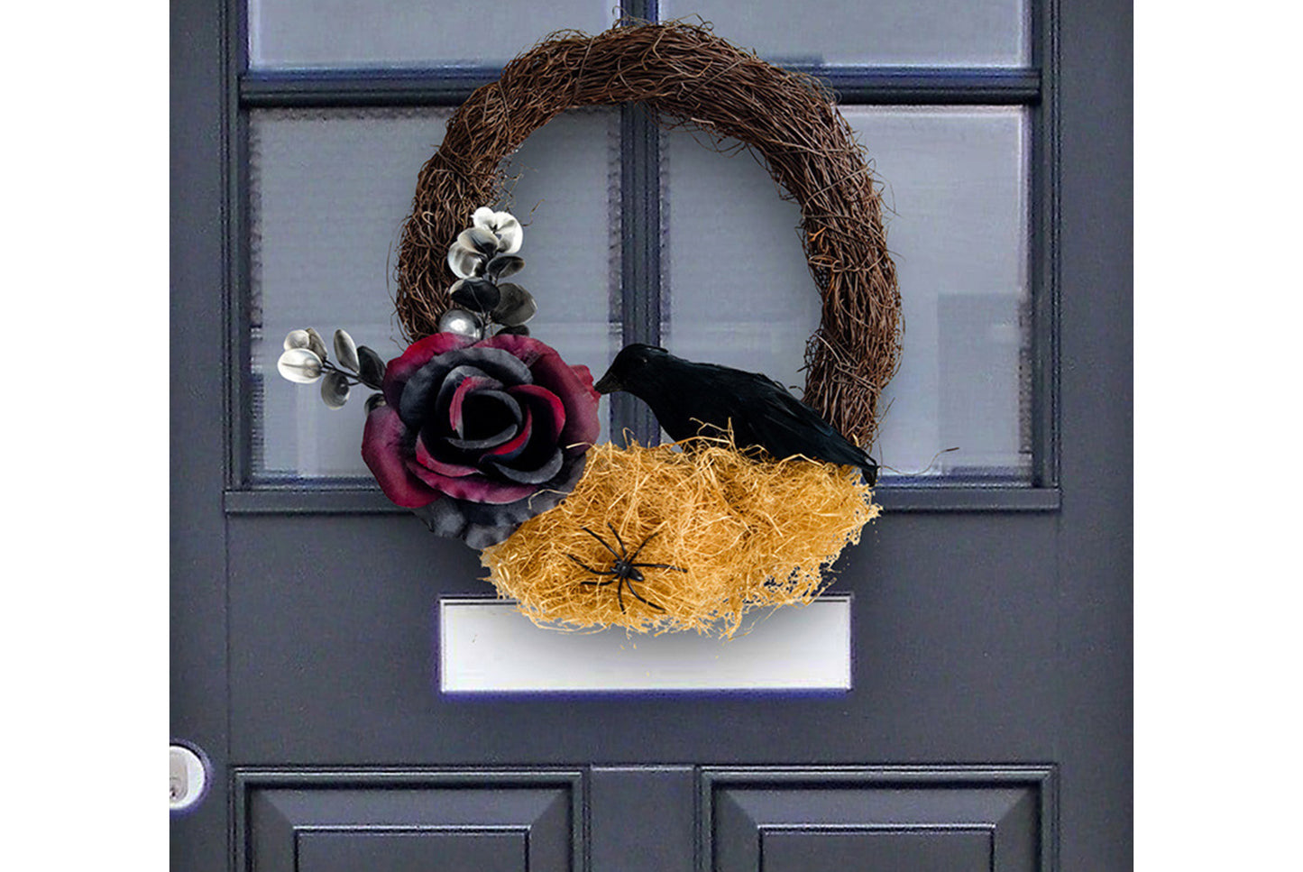 Halloween Dead Rose and Crow Wreath