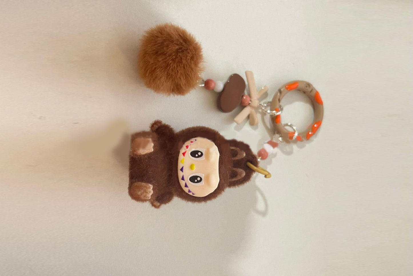 Sitting flocked Labu keychain