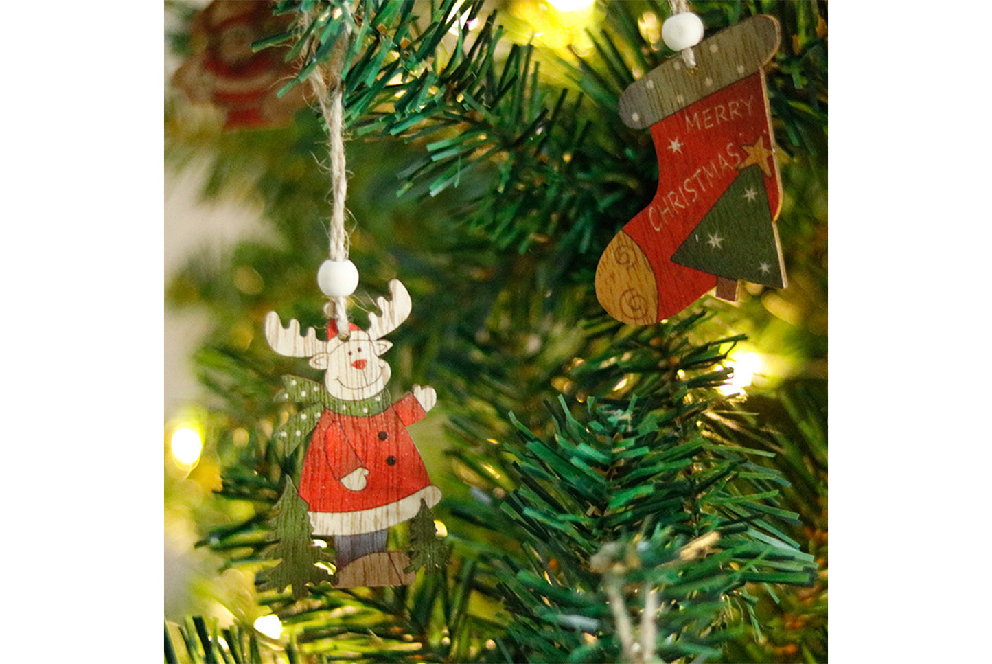 Wooden Painted Christmas Ornaments (Christmas Tree Decoration Set)