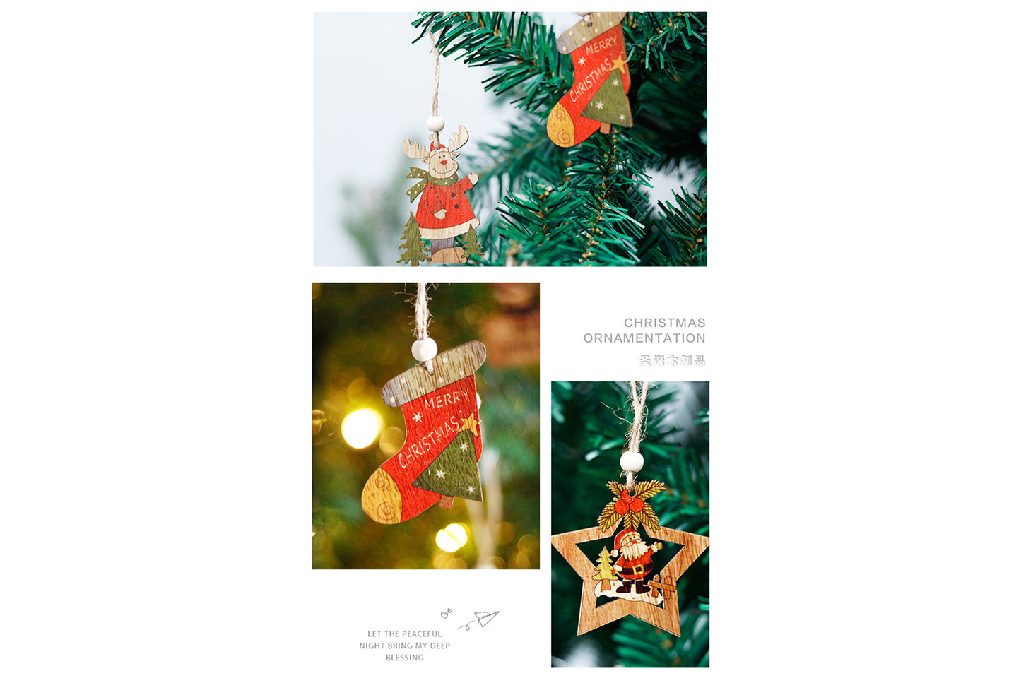 Wooden Painted Christmas Ornaments (Christmas Tree Decoration Set)