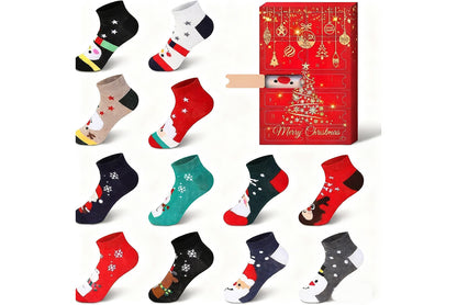 **Christmas Eve Mid-calf Socks Countdown Calendar Gift Box**