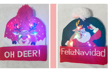 **Christmas LED Pom-Pom Knit Hat (Winter Warm Fold-Up Light-Up Hat)**