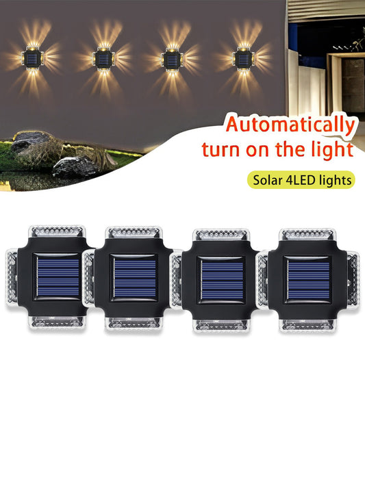 Warm light polycrystalline silicon 4LED four-sided solar wall lamp