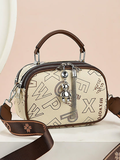 Versatile Shoulder Bag for Women: Retro Crossbody with Wide Strap & Bear Charm - 9 Colours