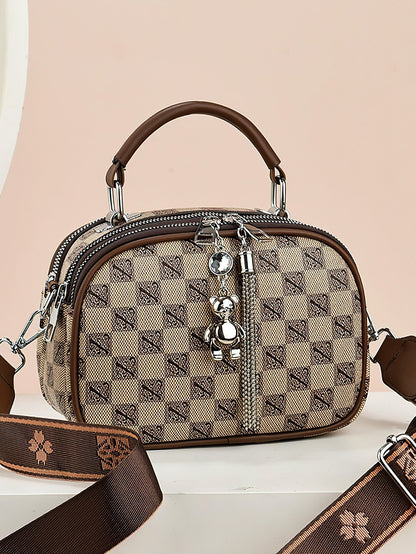 Versatile Shoulder Bag for Women: Retro Crossbody with Wide Strap & Bear Charm - 9 Colours