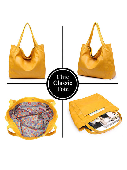 Vintage Style PU Leather Tote Bag - 7 Colours